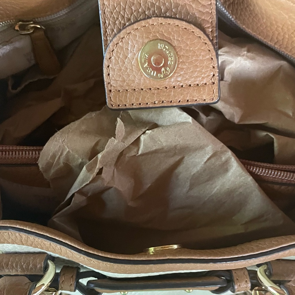 Michael Kors Cream & Tan Genuine Leather Satchel Crossbody - Picture 15 of 17